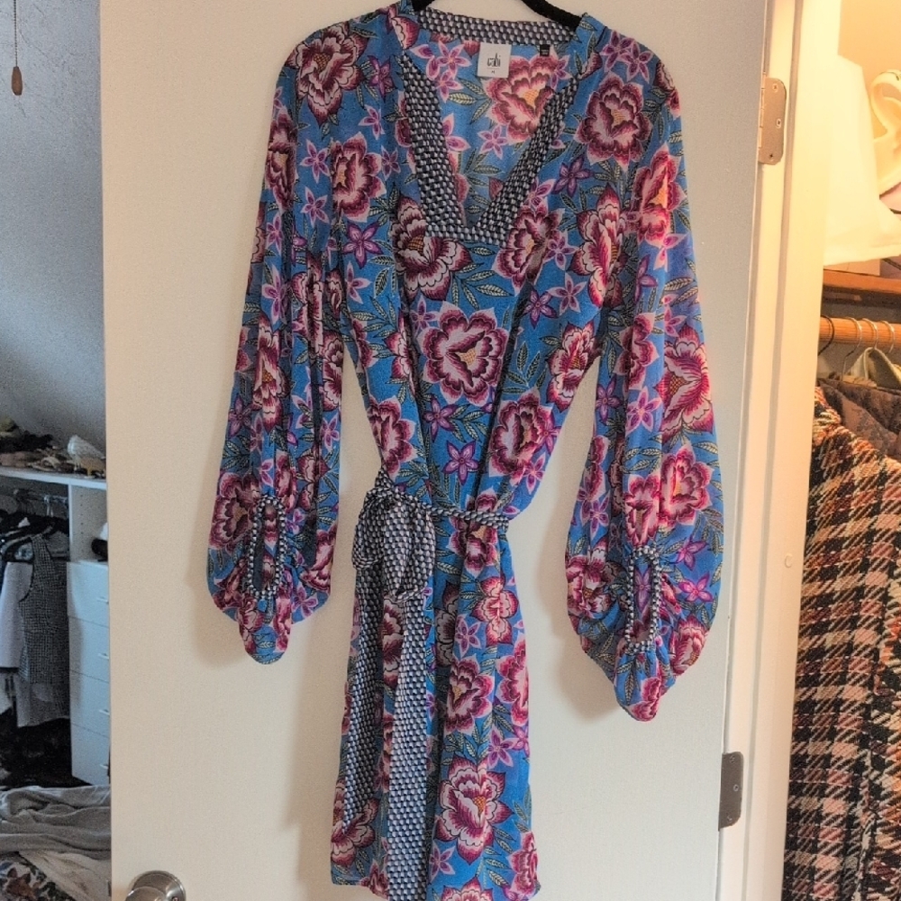 Floral Blue Dress with Pink Accents